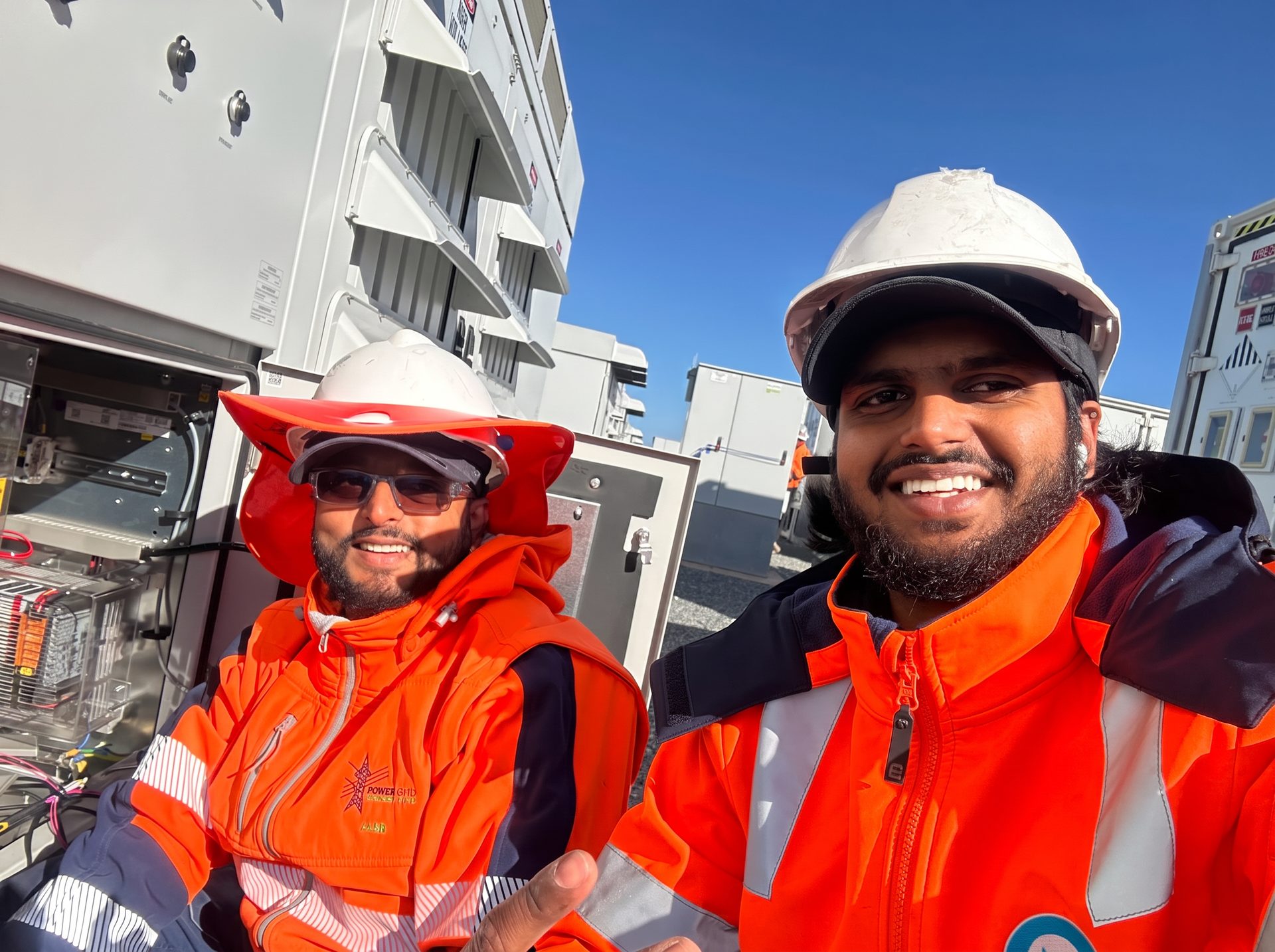 Ajen and Vashil Singh on-site at a Sydney high-voltage installation